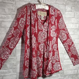 Aventurq Waffle Knit Floral Print Top w/Scarf